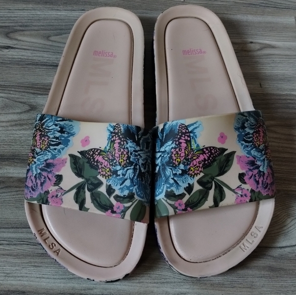 Melissa Pink Floral Beach Slide III Women's Size 8 - Picture 1 of 5